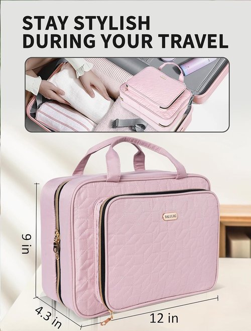 BALULHG Travel Size Toiletry Bag with Hanging Hook, Water-resistant Cosmetic Makeup Bag Organizer for Shampoo, Full Sized Container, Toiletries