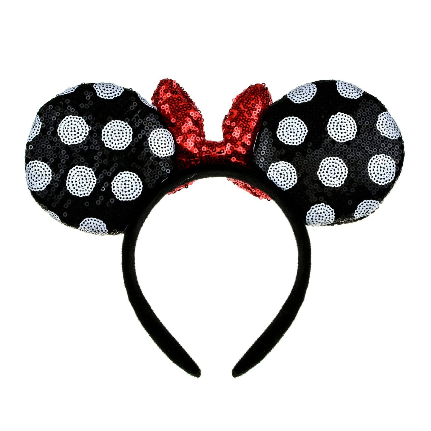 A Miaow 3D Black Mouse Sequin Ears Headband MM Glitter Butterfly Hair Clasp Park Supply Adults Women Photo Accessory (Black White and Red)