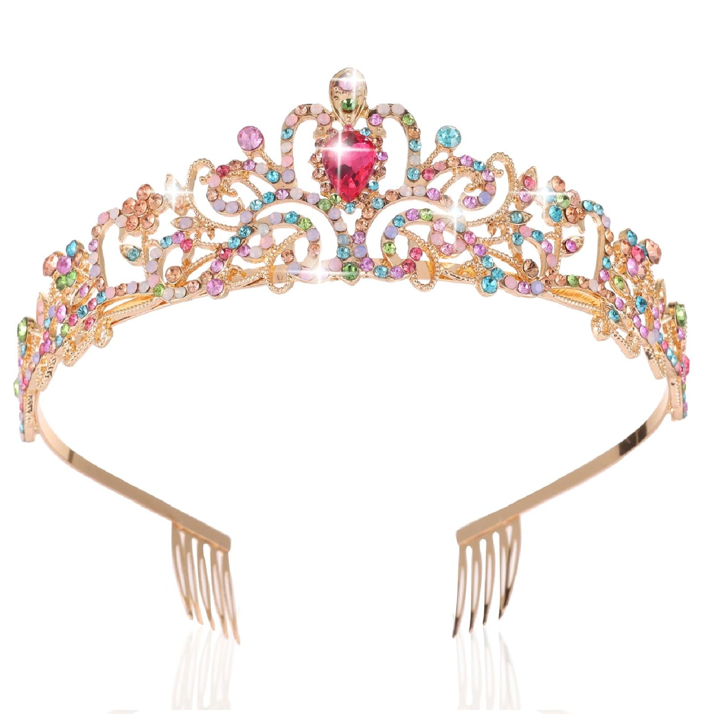 Kamirola - Crystal Tiara Crowns For Women Girls Princess Elegant Crown with Combs Women's Headbands Bridal Wedding Prom Birthday Party Headbands for Women(06) (GoldMult06)