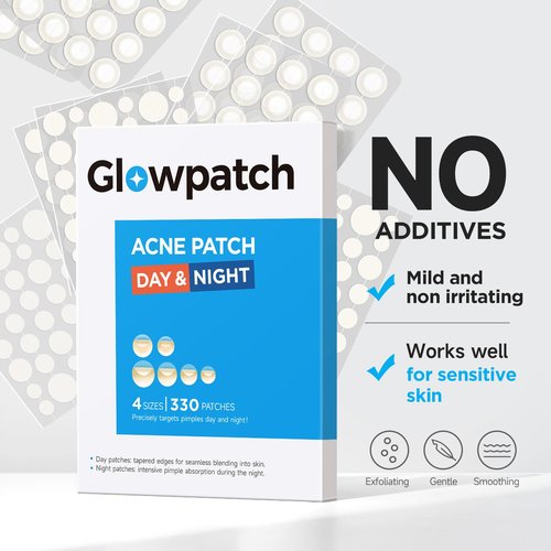 Glowpatch Pimple Patches for Face, Invisible Acne Patches 330 Count, Daytime Ultra Thin Spot Stickers for Covering Blemishes, Original Hydrocolloid Zit Patch 4 Sizes for Overnight Care (Day + Night)