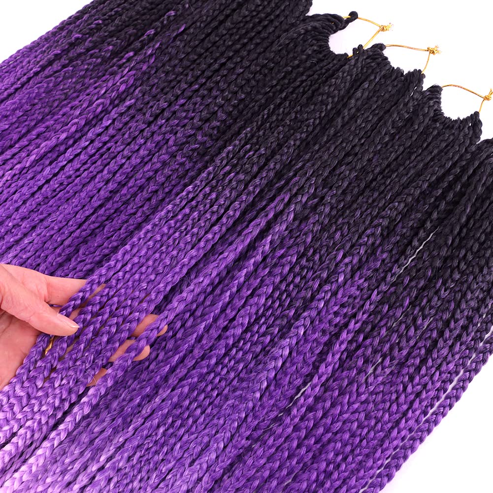 Purple Crochet Box Braids Pre Looped Box Braids Crochet Hair for Black Women 3X Goddess Braid Crochet Hair 6 Packs 24 Inch Knotless Straight Braiding Hair Extensions(T1/Purple/Light Purple#)