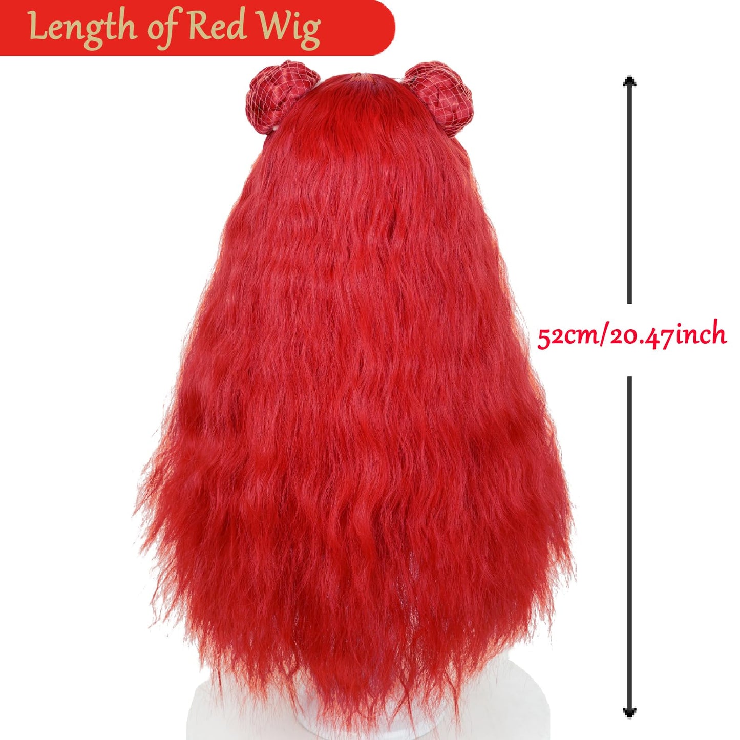 Wiggy Mermaid Red Wig for Kids Girls Toddlers, 50 cm Long Red Curly Wig Pre-styled Bun for Halloween Rise Costume Cosplay