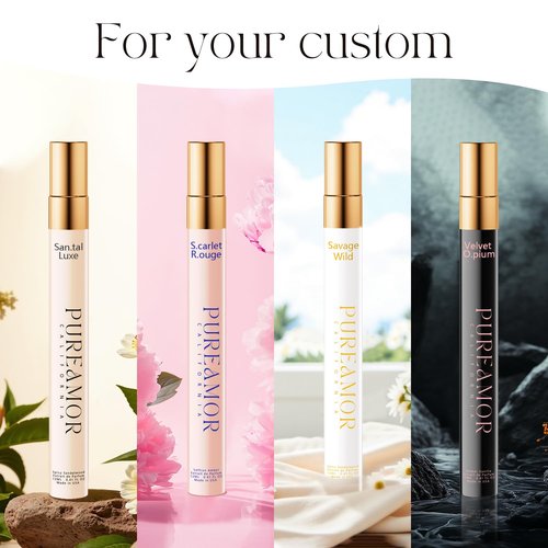 PUREAMOR Pheromones Perfumes for Women, Long lasting Skin Scent Fragrance Set, Amber Vanilla, Saffron Amber, Woody Citrus, Spicy Sandalwood, Body Chemistry Perfume Oil Travel Cologne for Day & Night