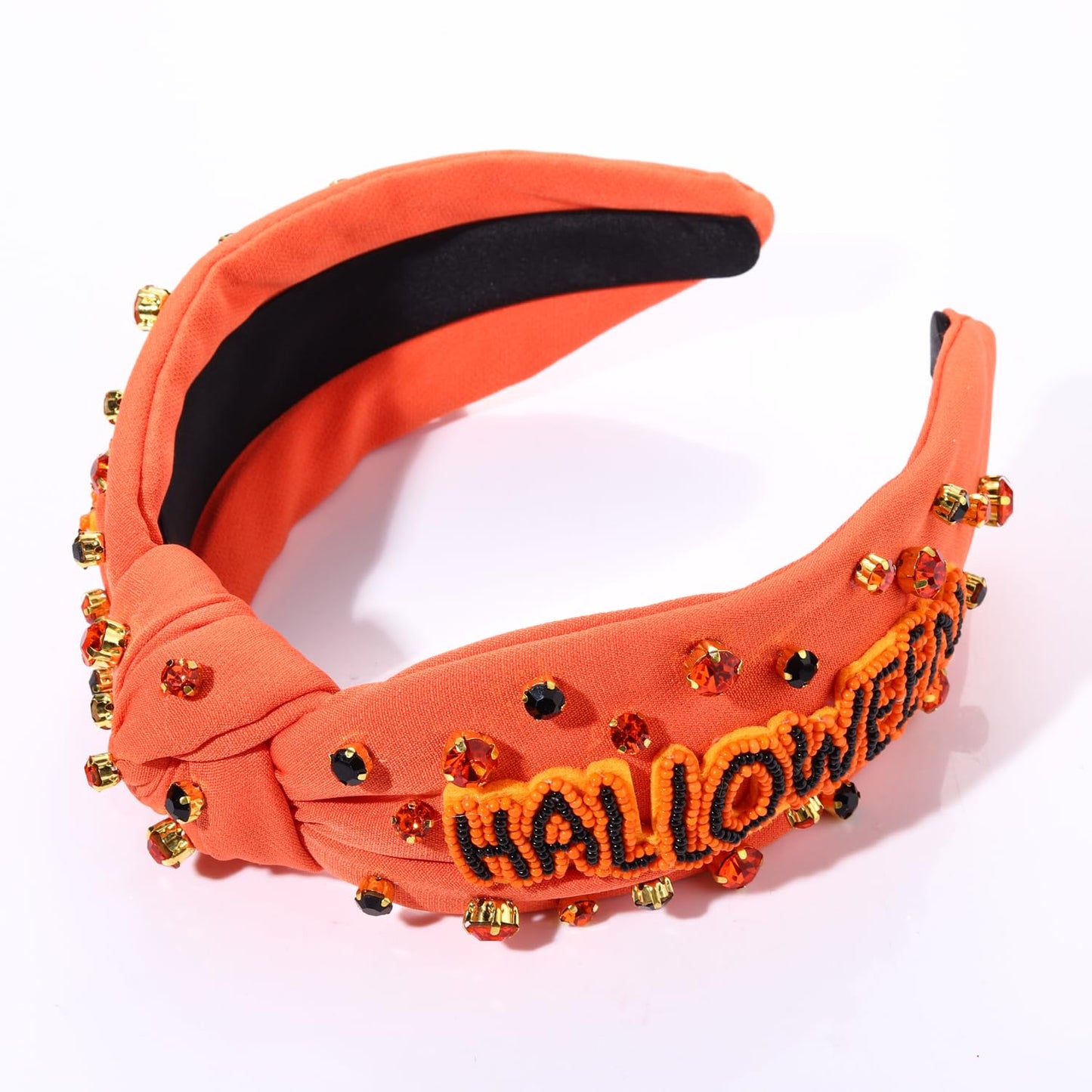 CEALXHENY Halloween Headbands for Women Halloween Accessories Beaded Boo Pumpkin Ghost Headband Rhinestone Pearl Knotted Headbands