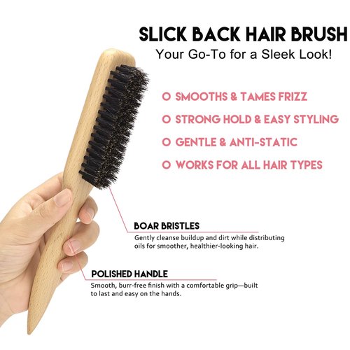 Styling Cream & Slick Back Hair Brush Set for Flyaways, Curl Defining, Smoothing & Sleek Styles – Non-Greasy Hair Tamer Cream with Boar Bristle Brush for Women & Kids, Add Shine, Baby Hairs