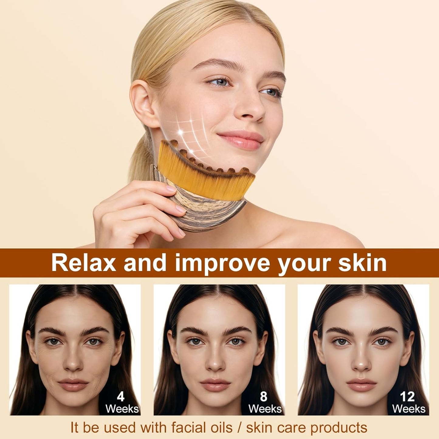 Skiennix Lymphatic Drainage Face Brush - Super Soft Bristles for Puffiness Reduction & Jawline Definition