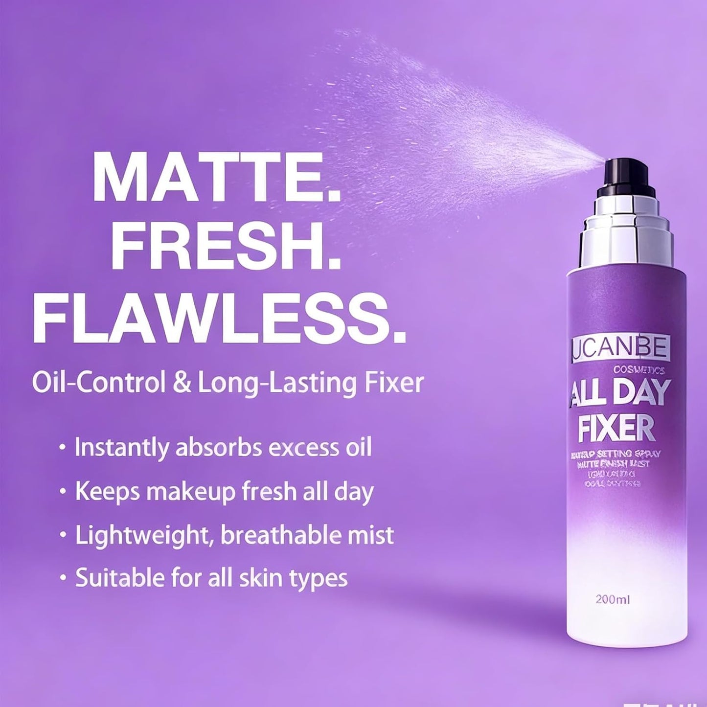 UCANBE Makeup Setting Spray - Long-Lasting Matte Finish & Oil Control | Lightweight Hydrating Mist, 6.7 Fl Oz