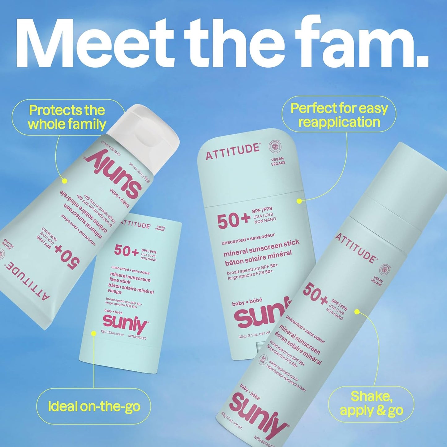 ATTITUDE Baby Mineral Sunscreen Face Stick SPF 50 - EWG Verified, Non-Nano, Gentle & Lightweight Formula