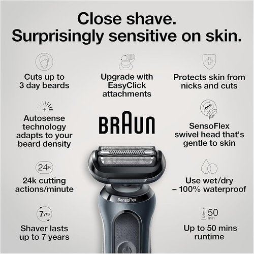 Braun Series 6 Electric Razor for Men - Wet & Dry Rechargeable Foil Shaver with Travel Case & Trimmer - Black