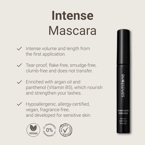 Sandstone Scandinavia Hypoallergenic Mascara for Sensitive Eyes - Smudge-Proof, Lengthening & Vegan - Black