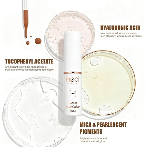 HECI BEAUTY Tinted Foundation Stick - Hydrating Balm to Cream Foundation for Light to Medium Coverage, Deep, 0.25 oz
