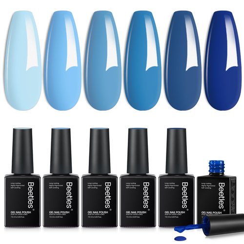 Beetles Blue Gel Polish Set Gel Nail Polish 6 Colors Light Baby Dark Navy Blue Soak off Uv Led Lamp Needed Manicure DIY Home Gifts for Women Ocean Range