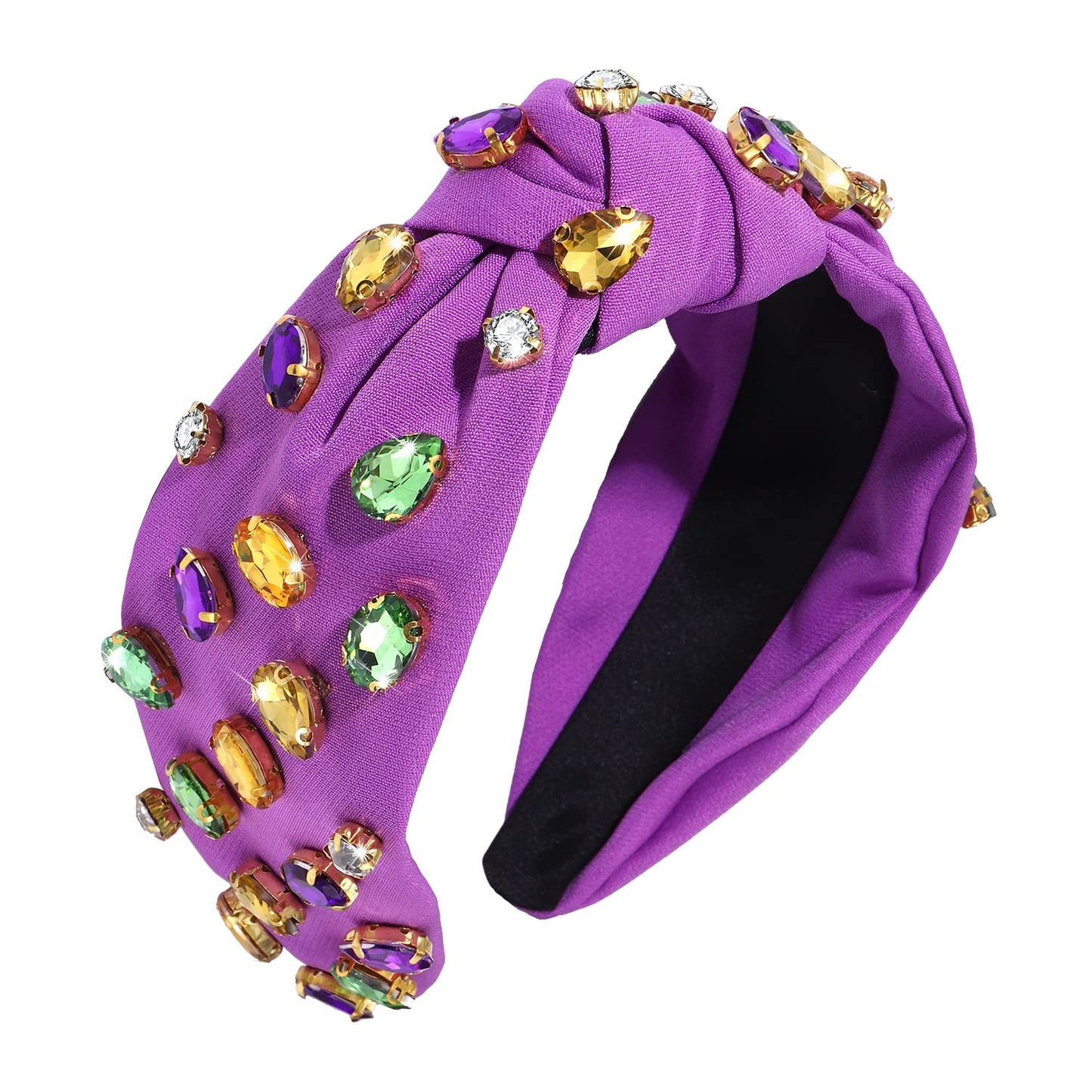 Mardi Gras Headband Crystal Velvet Headband Cross Knotted Turban Headdress Colorful rhinestone Statement Wide Hair Band Hoop Accessories For Women Girls