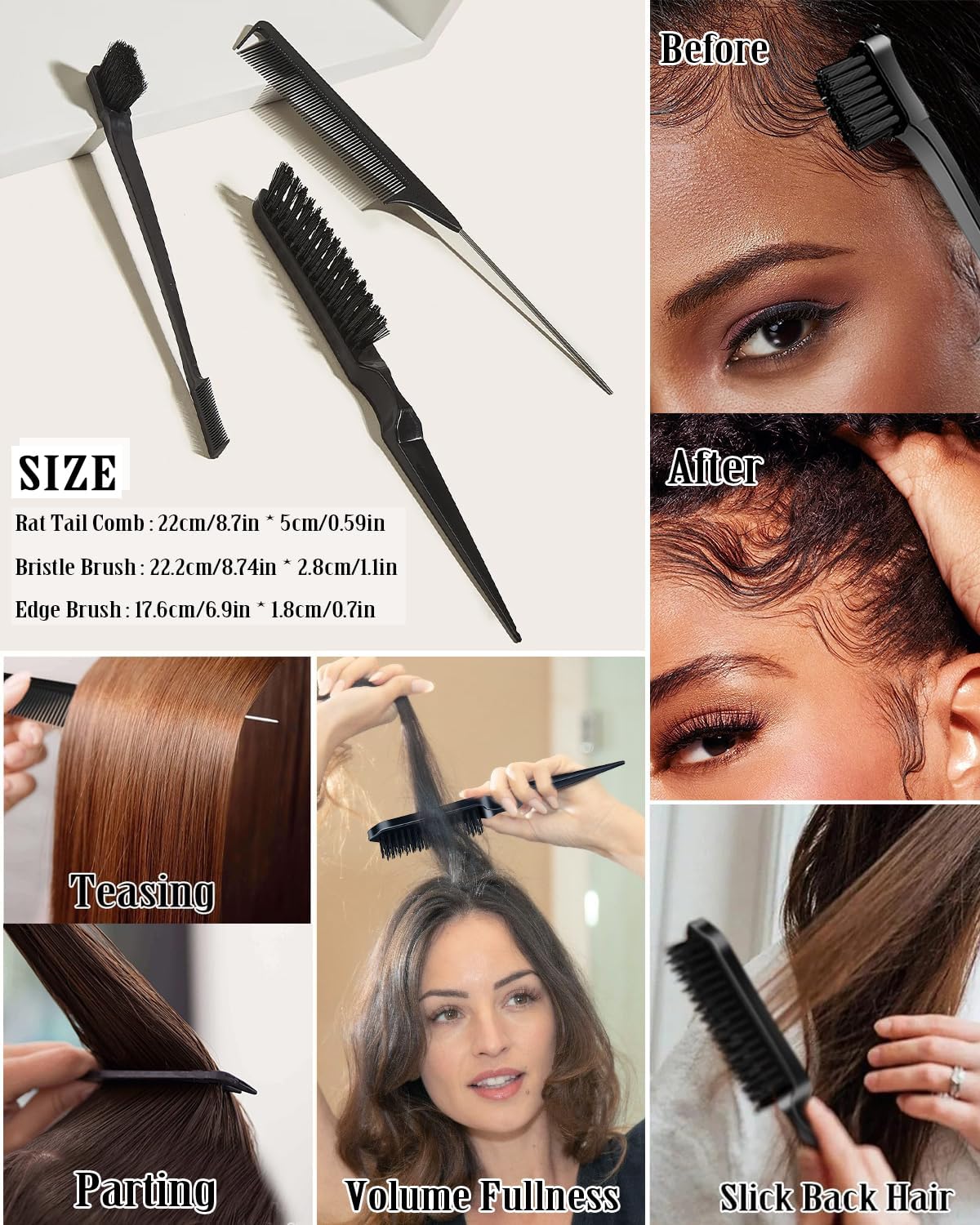 Skiennix Slick Back Hair Brush & Smoothing Cream - Non-Greasy Styling for All Hair Types