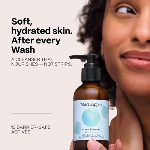 Mad Hippie Cream Cleanser - Gentle Hydrating Formula with Hyaluronic Acid & Jojoba Oil, 4 Oz