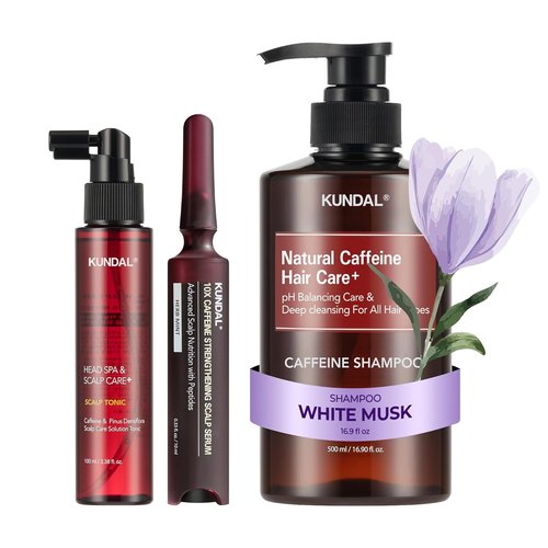 KUNDAL Hair Loss Serum - Caffeine Scalp Tonic & Shampoo for Thicker Hair | White Musk Scent