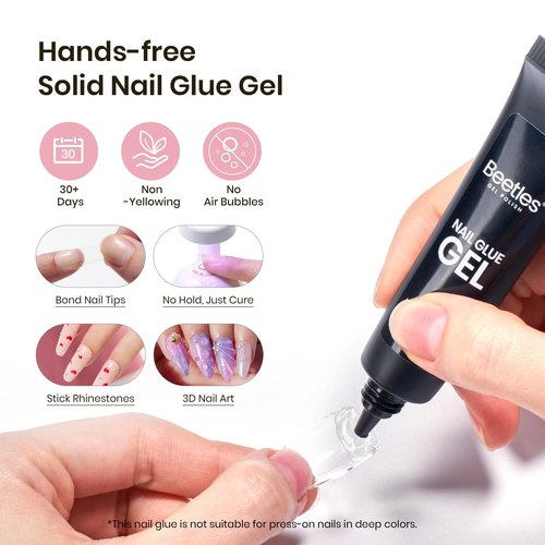 Beetles Gel Nail Kit Short Square with Nail Dehydrator and Primer, 576Pcs Half Matte Etch-X Gel Tips Solid Glue Mini Lamp Acrylic Tips Easy DIY Extension Set Gift for Women