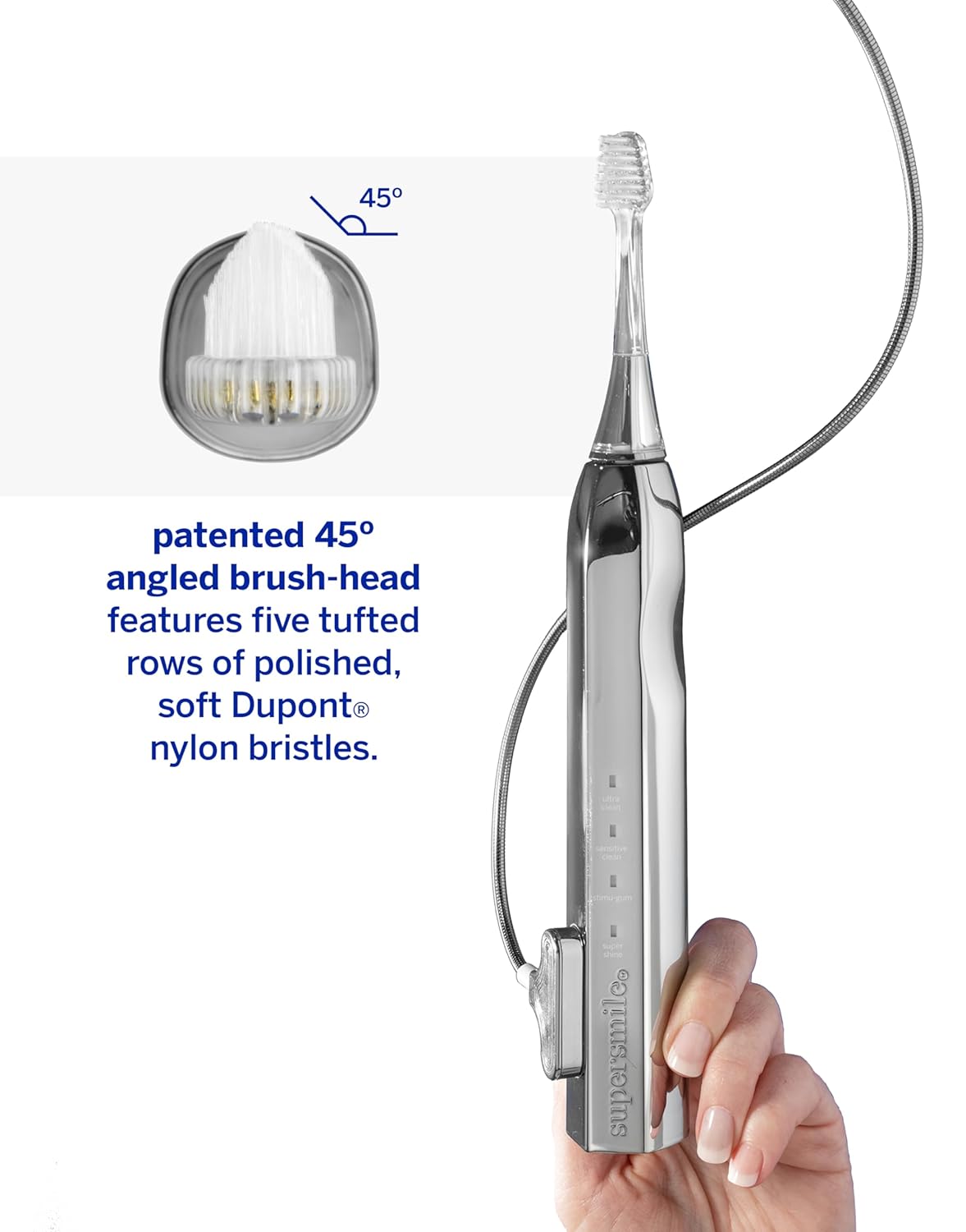 Supersmile Zina45™ Deluxe Sonic Pulse Toothbrush - Rechargeable Electric Brush with Angled Head & Travel Case for Whiter Teeth