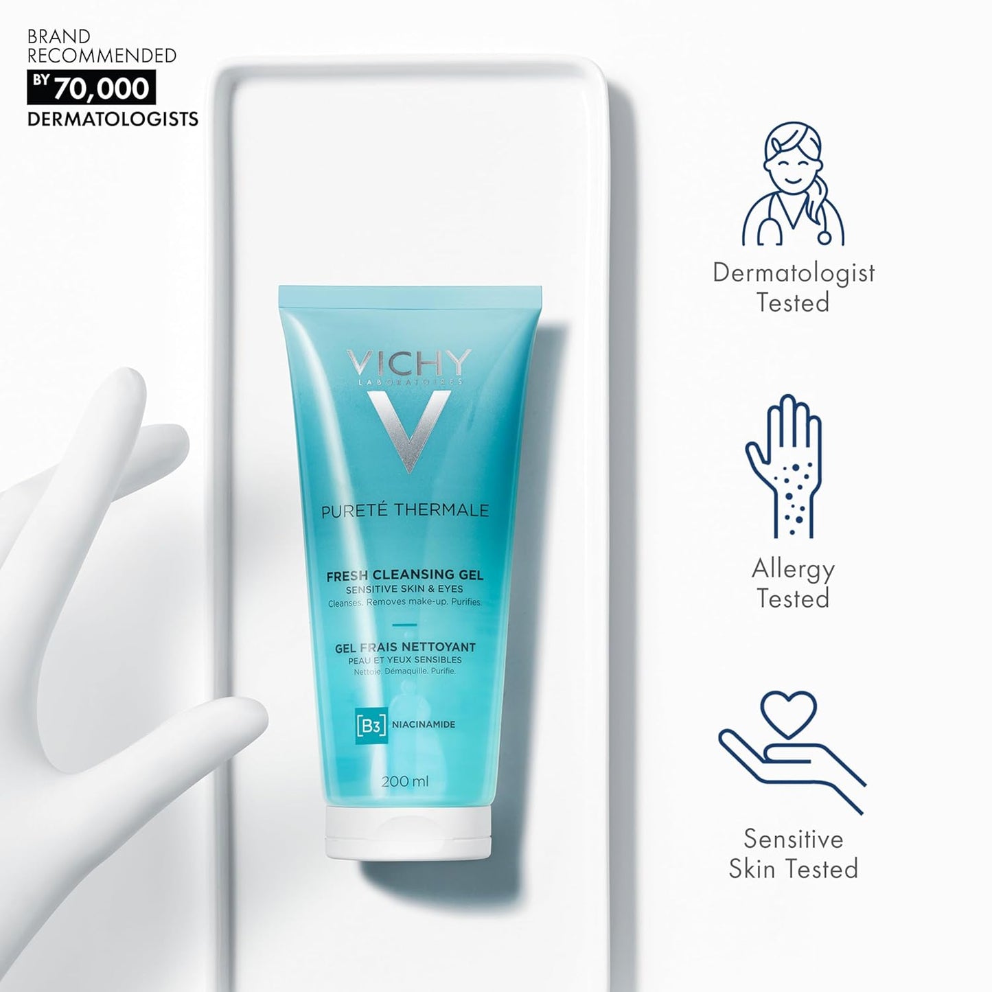 VICHY Pureté Thermale Cleansing Gel - Gentle Makeup Remover With Glycerin & Niacinamide, 6.7 Fl Oz