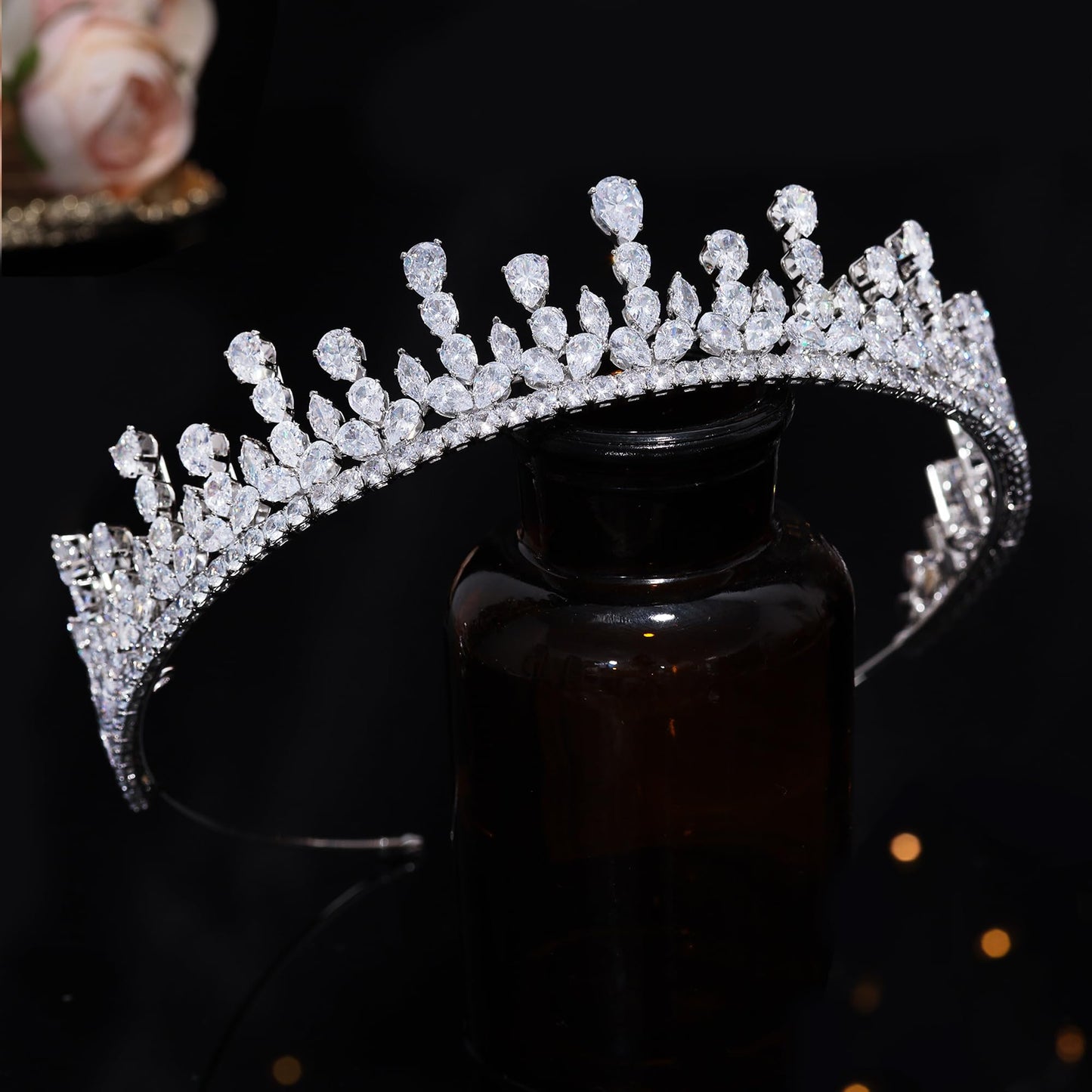 Aoligrace Small Cubic Zirconia Wedding Tiaras for Women CZ Sweet 16 Quinceanera Crowns for Girls Fairy Royalty Hair Jewelry