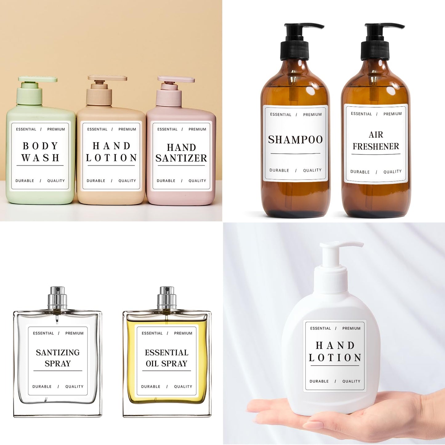 Liba Waterproof Bottle Labels 24 PCS, Shampoo, Bathroom Soap and Conditioner Dispenser Label Stickers, Suitable for Glass/Plastic Spray Bottles(White)