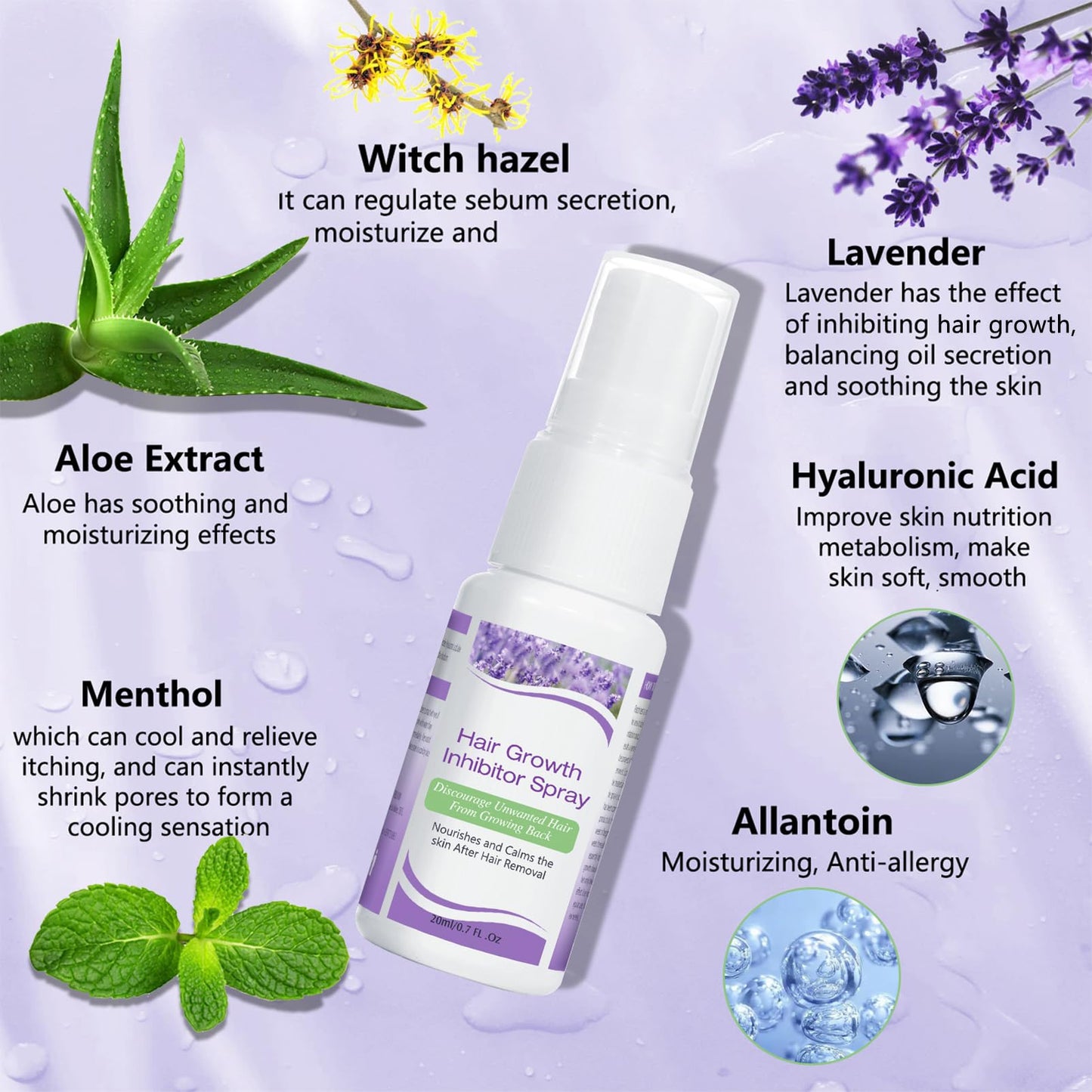 Hair Growth Inhibitor for Face, Hair Inhibitor Permanent Spray, Non-Irritating Hair Inhibitor, Permanent Hair Removal Spray for Body, Face, Underarm, Arm, Leg, Private Areas, Slows Regrowth (1)