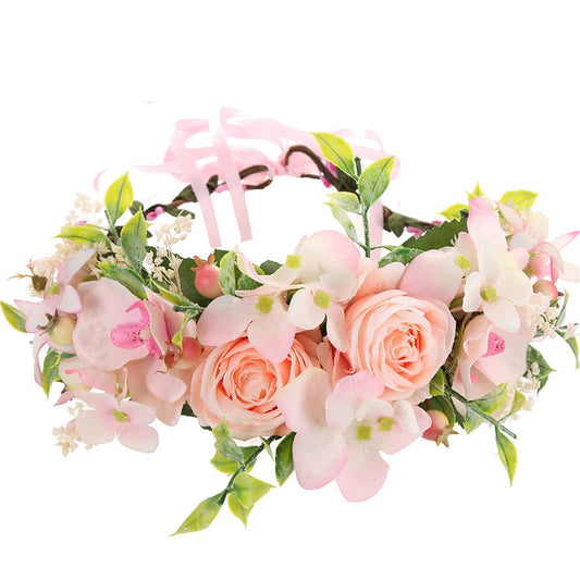 YnimioAOX Handmade Adjustable Flower Wreath Headband Halo Floral Crown Garland Headpiece,M3-baby pink