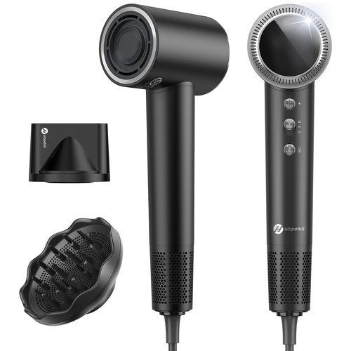 slopehill 110,000 RPM Professional Hair Dryer - 0.8lb Ultra-Lightweight, 2 Billion Ion Technology for 98% Frizz Reduction, AI Smart-Temp Control, Magnetic Attachments for All Hair Types
