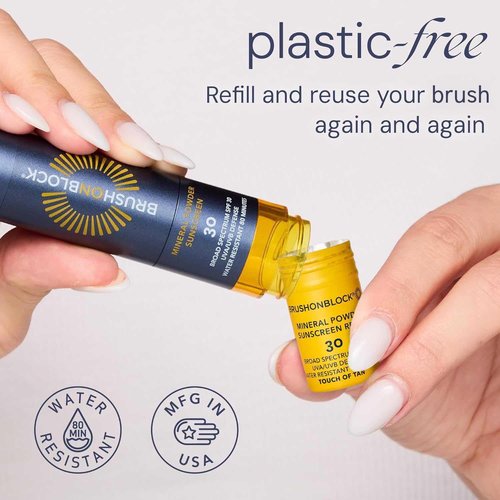 Brush On Block SPF 30 Mineral Powder Sunscreen Refill - New Formula with Niacinamide & Vitamin C | Water Resistant, Reef Friendly (Touch of Tan)