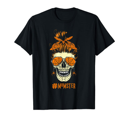 Momster Tshirt Messy Bun Skull Halloween Mom T-Shirt