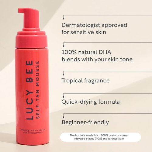 Lucy Bee Self Tan Mousse - Customizable Medium Tanning Foam for Natural Glow | Quick-Drying & Hydrating, 6.76 fl oz