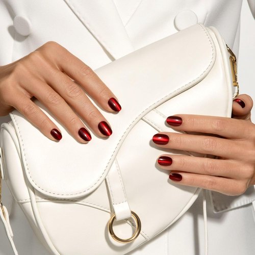 Kiss Impress No Glue Mani Press On Nails - ColorFX 'Hidden Gem' Red, Short Oval Shape, 30 Nails & Accessories