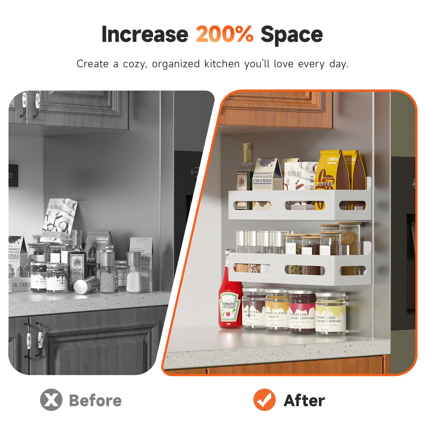 4 Pack Strong Magnetic Spice Rack for Refrigerator, Multipurpose Magnetic Shelf for Fridge with 4 Hooks for kitchen and Bathroom Organization, Black