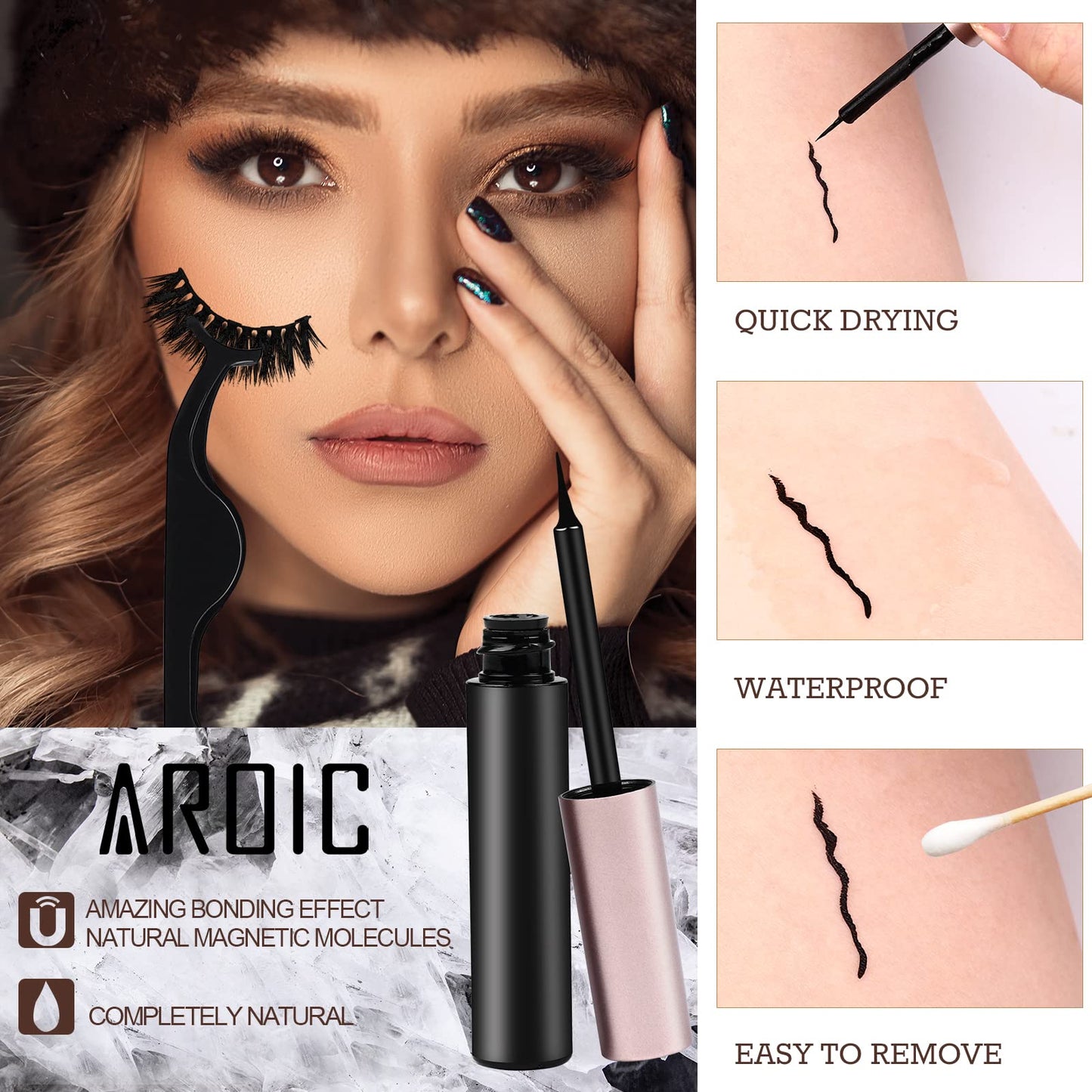 AROIC 10 Kinds of 3D 5D Magnetic Eyelash Kit with Different Density, Magnetic Eyelashes with 2 Magnetic Eyelash Glue and 1 Tweezer, False Eyelashes for Women and Girls Natural Look No Glue Needed