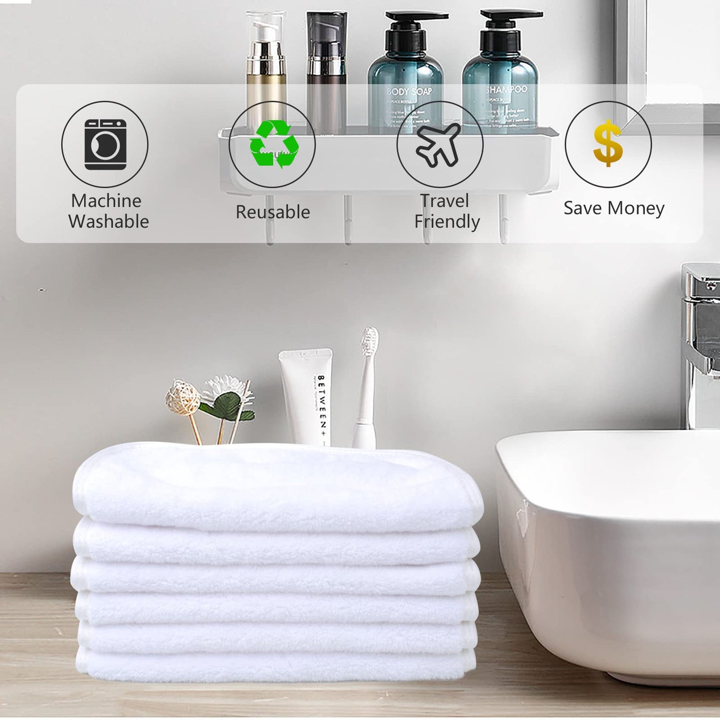 SINLAND Microfiber Facial Cloths Fast Drying Washcloth 8inch x 8inch Absorbent Face Wash Cloth Soft Makeup Remover Cloths