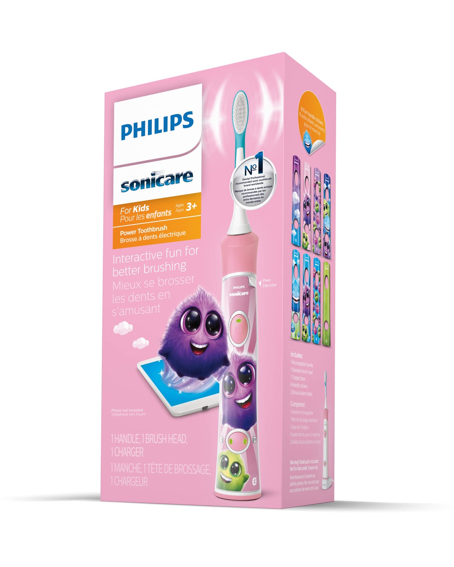 Philips Sonicare for Kids 3+ Bluetooth Connected Rechargeable Electric Power Toothbrush, Interactive for Better Brushing, Pink, HX6351/41