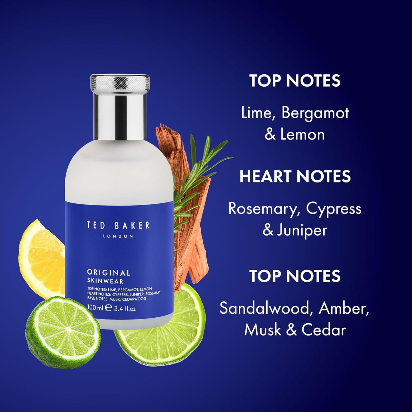 Ted Baker Original Skinwear Eau de Toilette for Men - Woody Aromatic Fragrance with Lime & Sandalwood | 3.4 fl oz / 100ml