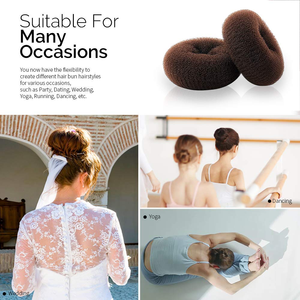 Skiennix Hair Donut Shaper - 2PCS Extra Ring Style Bun Maker for Kids' Short & Thin Hair | 2.5 Inch, Brown