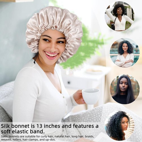Satin Silk Bonnet For Curly Hair Bonnet Braid Bonnet For Sleeping Bonnets For Women Large Double-layer Adjustable