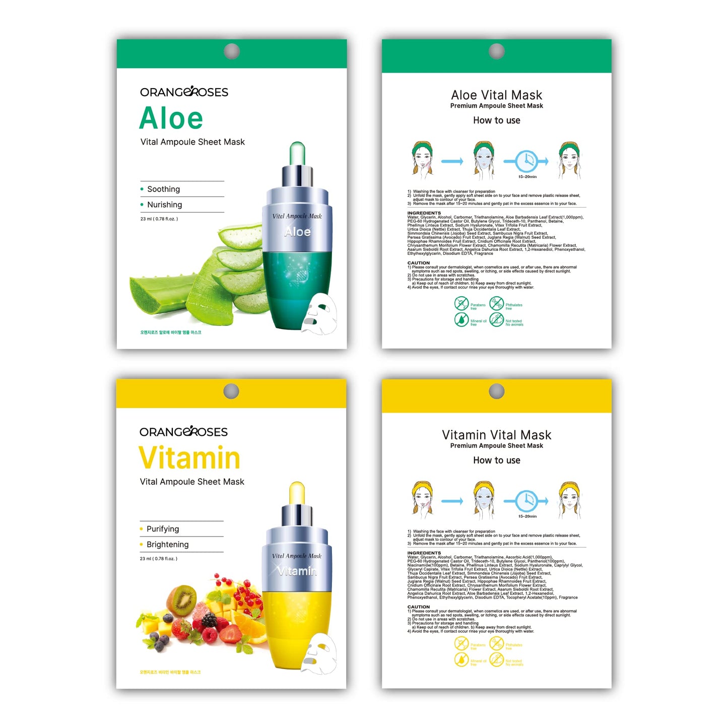 Orangeroses 30 Pcs Combo Vital Ampoule Sheet Mask, Korean Facial Skincare Sheet | Simple & Effective Skincare Routine | Moisturization | Wrinkle Care | Brightening (30 Pcs Combo)