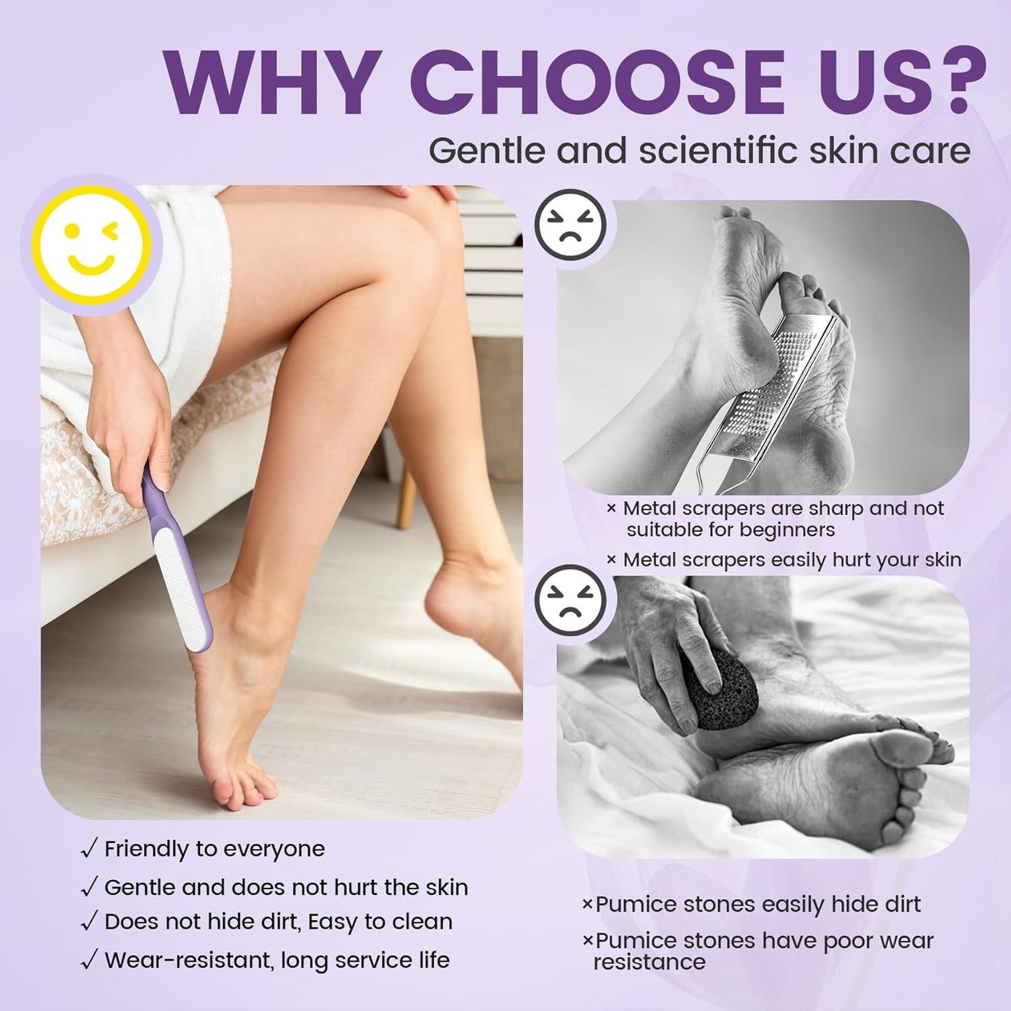 BEZOX Glass Foot File - Professional Callus Remover for Silky Smooth Heels | Washable Foot Scraper - Purple