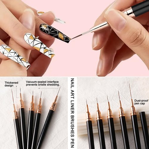 Nail Art Brushes Nail Art Tool Kit, Nail Design Tools Set with Liner Brushes, Dotting Pens, UV Gel Brushes, for DIY Nail Art, Salon and Home Use (Black Style 32pcs)