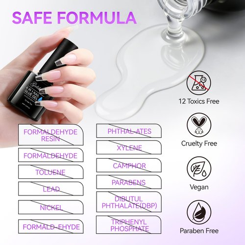 Gelike EC Gel Nail Glue for Press On Nails: 6 in 1 Strong UV Nail Glue for Nail Tips and Acrylic Fake Nail - Long Lasting 28 Days Quick Dry - Beginner Friendly DIY for Home Salon