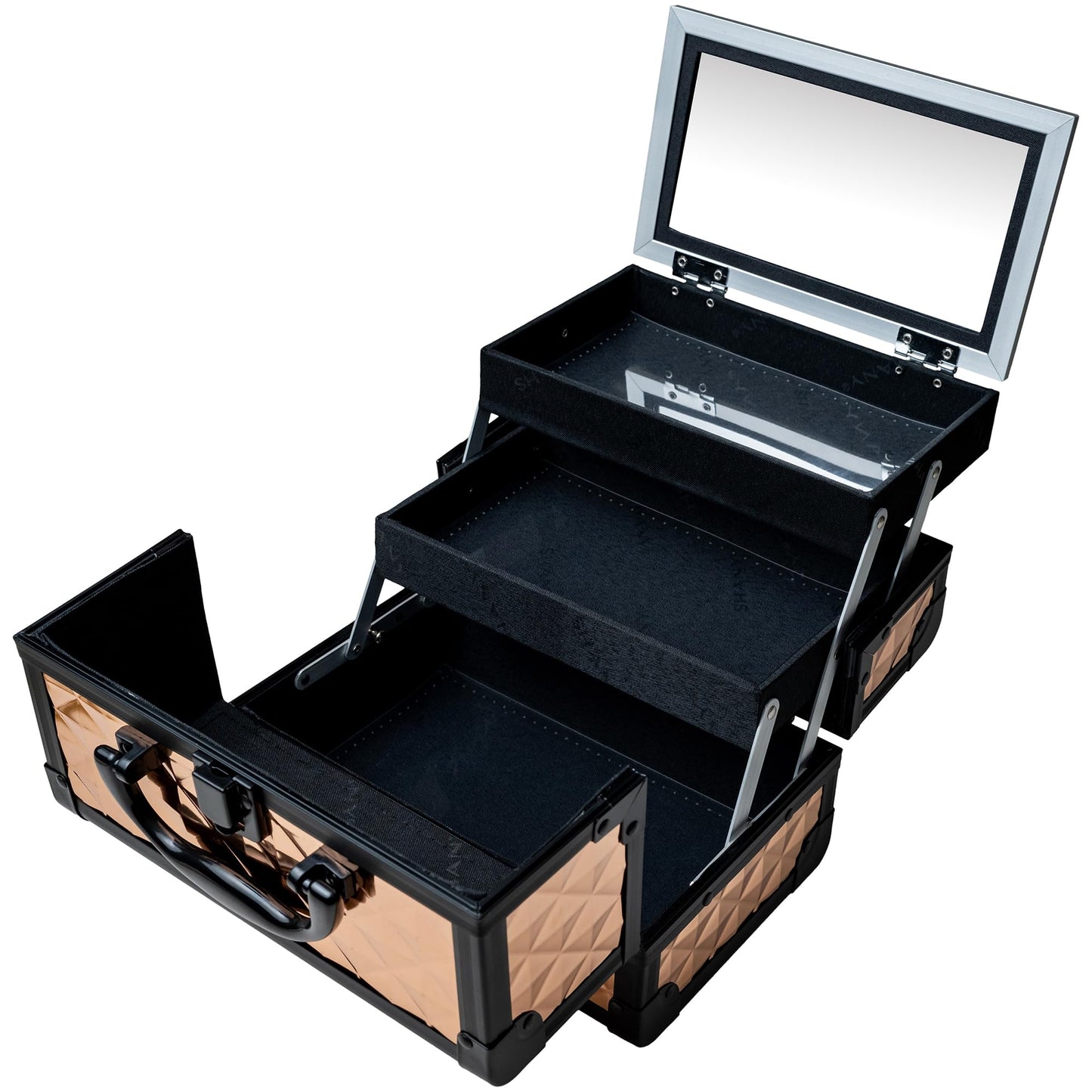 SHANY Chic Makeup Train Case Cosmetic Box Portable Makeup Case Cosmetics Beauty Organizer Jewelry storage with Locks, Multi trays Makeup Storage Box with Makeup Mirror - ROSA