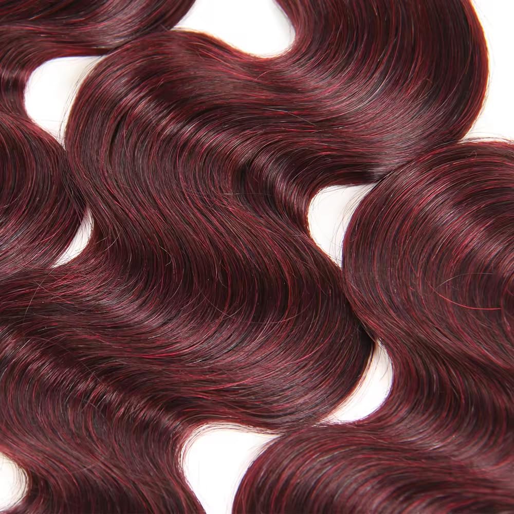 10A Body Wave Human Hair Bundles #99J Human Hair Bundles 24 Inch 100% Unprocessed Brazilian Virgin Human Hair Extensions Burgundy Hair Weave for Women