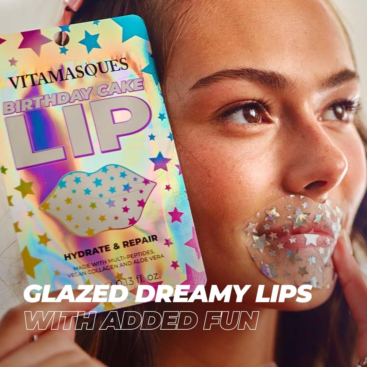 Vitamasques Lip Mask - Birthday Cake Collagen Sheets for Dry & Chapped Lips | Nourishing & Hydrating, 3-Pack