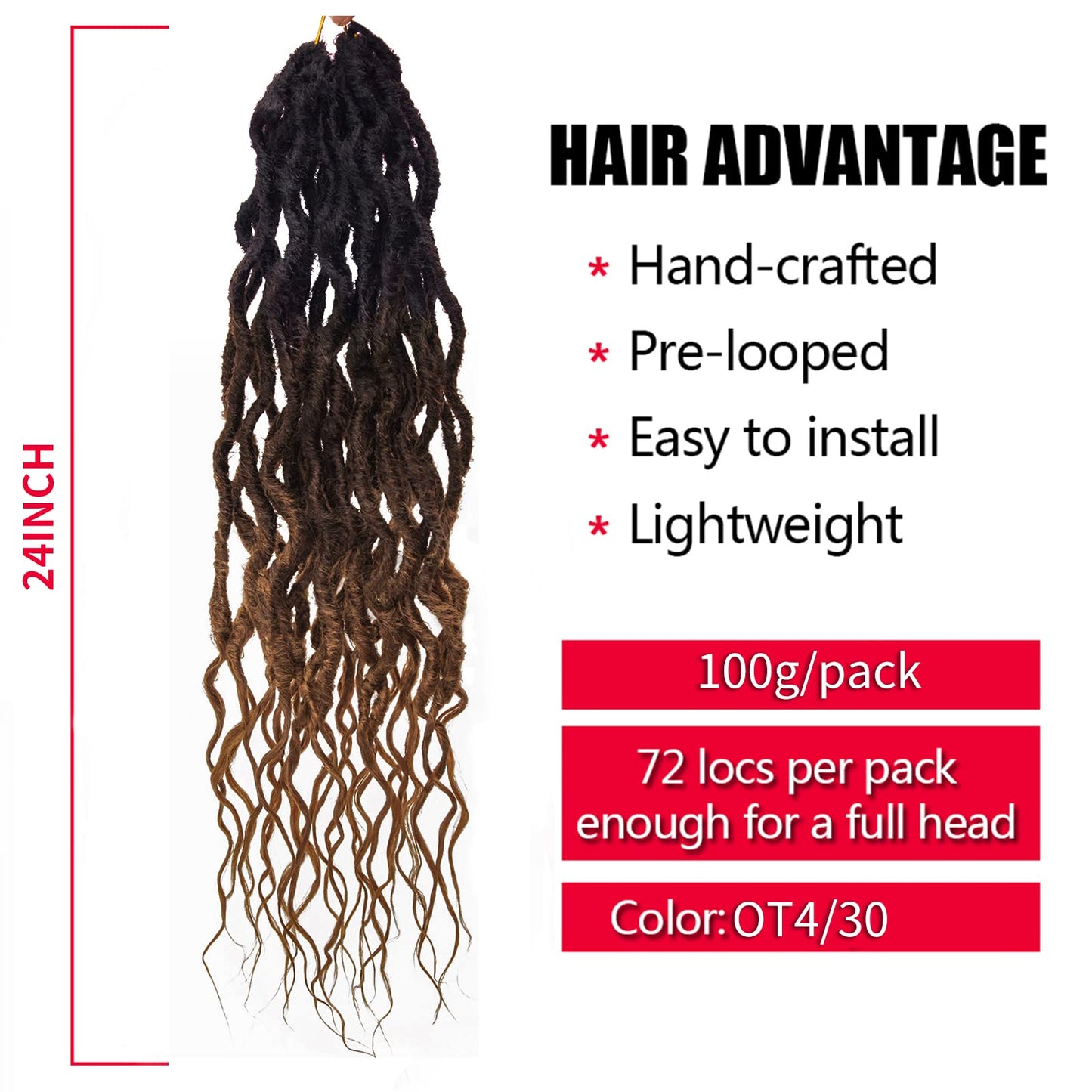 Faux Locs Crochet Hair 24Inch Goddess Locs Crochet Hair, 6Packs Soft Locs Curly Ends Dreadlocks Faux Crochet Locs Synthetic Crochet Braids for Black Women (OT4/30, 24'')