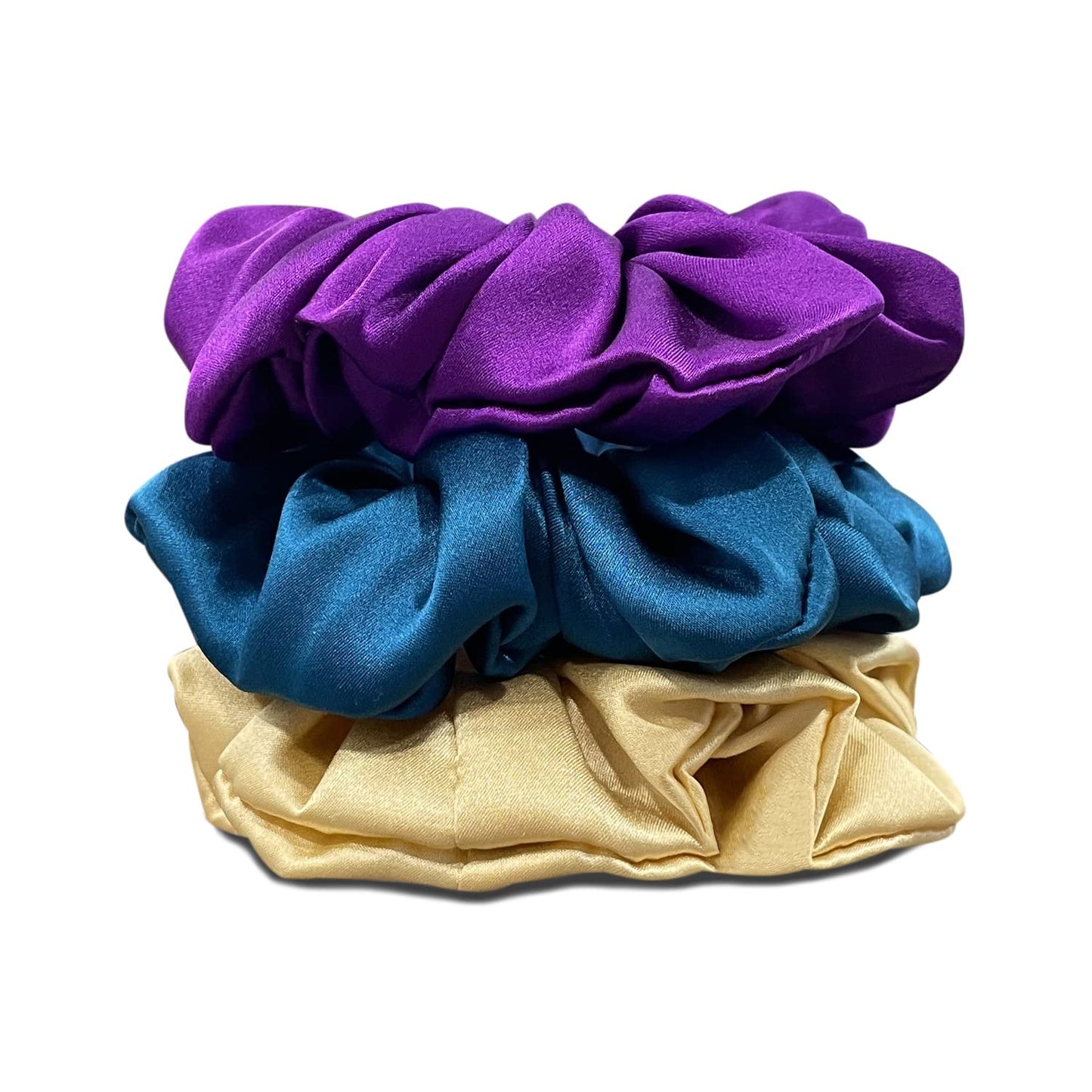 Suncdelv Silk,100% Silk Scrunchies for Hair,22 Momme Hair Ties for Anti-Crease & Breakage,Natural Women Hair Accessories，Fashion Hairbands 3PCS（Purple, gemstone, gold）