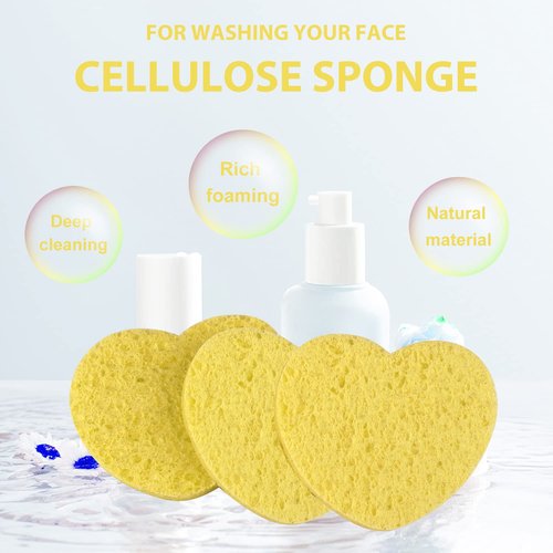 100-Count Compressed Facial Sponges for Estheticians Heart Shape Natural Cellulose Sponge Professional Cosmetic Spa Sponges for Face Cleansing, Massage, Pore Exfoliating, Mask, Makeup Removal, Yellow