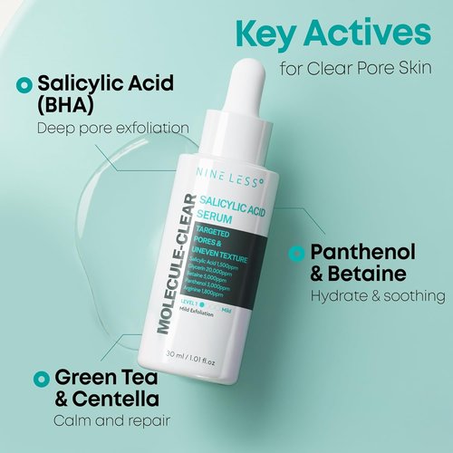 NINELESS Salicylic Acid Serum - Deep Pore Exfoliating for Oily Acne-Prone Skin | Hydrating & Soothing, 1.01 fl oz